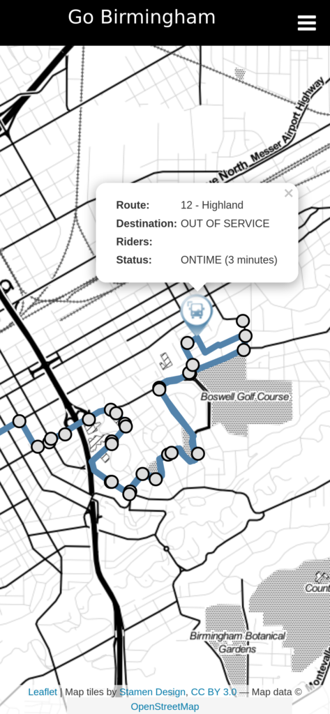 Go Transit now shows the stops of the selected route